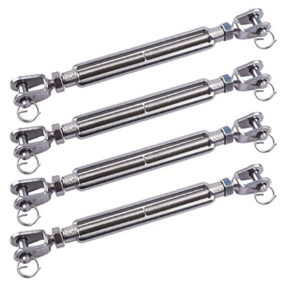 3/8 Inch M10 Jaw & Jaw Turnbuckle for Cable Rope Tension, 304 Stainless Steel, 1200 lbs Load (4PCS)