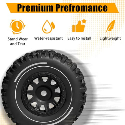 Pre-glued 64mm Wheels &Tires with 12mm Hex for 1/14 Truck, Black | Rubber Tire and Nylon Rim for ARRMA Mojave GROM, HPI, Traxxas Slash, Tamiya, Toyota, WLtoy 1/14 1/16 1/18 RC On/Off-Road Car - color: Black