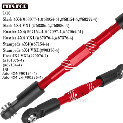 RC Aluminum Turnbuckles Camber Links Upgrades Part for 1/10 Slash/Rustler/Stampede/Hoss,1/8 Jato 4X4 4WD VXL,Turnbuckles Camber Links Hops Up,Red (#9027#9028#9029) - color: Colorful-(for 1/10）
