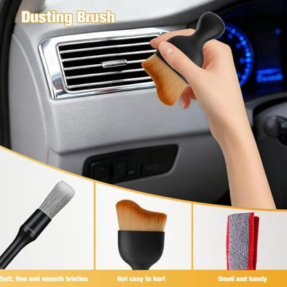9PCS Car Detailing Brush Kit, Including 3 Ultra Soft No Scratch Boar Hair & 3 Vent Cleaning Brushes, Multi-Use Automotive Interior Detailing Kit, Universal for Most Vehicles - size: 9PCS