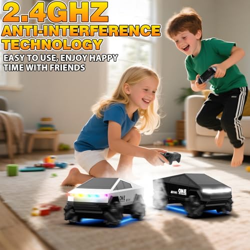 1/28 Gesture Sensing RC Stunt Car for 6-12+ Boys Girls, Seven Light Modes Cool RC Cars & 1/18 Remote Control Fire Truck Toy for Kids, 2.4GHz All Terrain RC Car with LED Lights & Sound