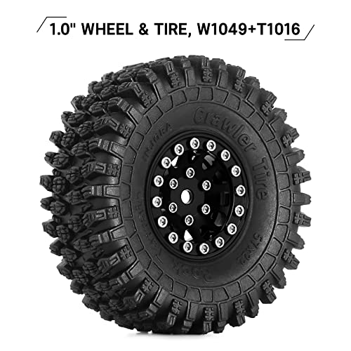 INJORA 1.0 Beadlock Wheel and Tire for 1/18 1/24 RC Crawler, 57*22mm(Black) - color: Black