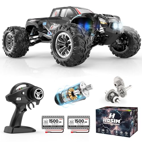 Hosim RC Truck 1:10 Scale 48+ KMH Remote Control Car for Adults, 4X4 All Terrains Off-Road RC Car, Waterproof Electric RC Cars for Boys Age 8-12 Toy Gift, 40+ Min Play with 2 Batteries Monster Trucks - color: Black