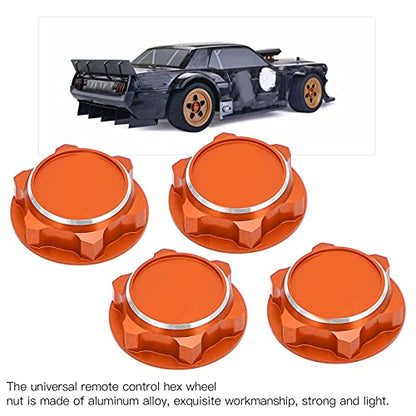 17mm Hex Wheel Nuts, 4pcs Aluminum Alloy 17mm Self Lock Hex Wheel Nuts Adapter Dustproof Caps for 1/8 RC Car Track Wheel Rims (Orange) - color: Orange