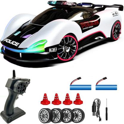 1:20 Scale Remote Control Drift Car 4WD 2.4GHz Racing Sport Toy RC Car with LED Lights, Racing and Drift Wheels (White) - color: White