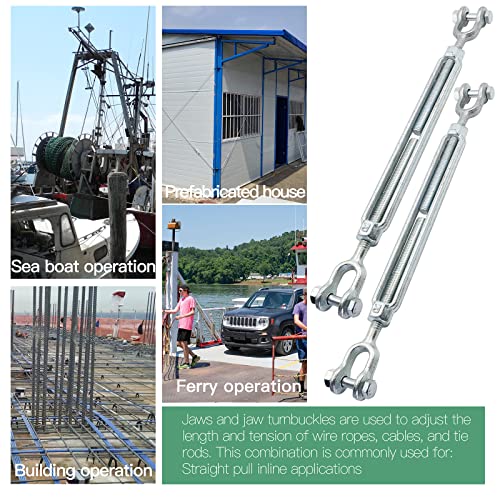 1/2" Jaw Jaw Turnbuckle Galvanized Jaw and Jaw Turnbuckle, Jaw Jaw Closed Body Marine Turnbuckle Jaw, 3500lbs Working Load Limit, Durable for Wire Rope Cable (1/2" x 9") - style: Jaw & Jaw-1/2 x 9