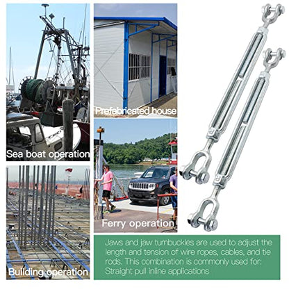 1/2" Jaw Jaw Turnbuckle Galvanized Jaw and Jaw Turnbuckle, Jaw Jaw Closed Body Marine Turnbuckle Jaw, 3500lbs Working Load Limit, Durable for Wire Rope Cable (1/2" x 9") - style: Jaw & Jaw-1/2 x 9