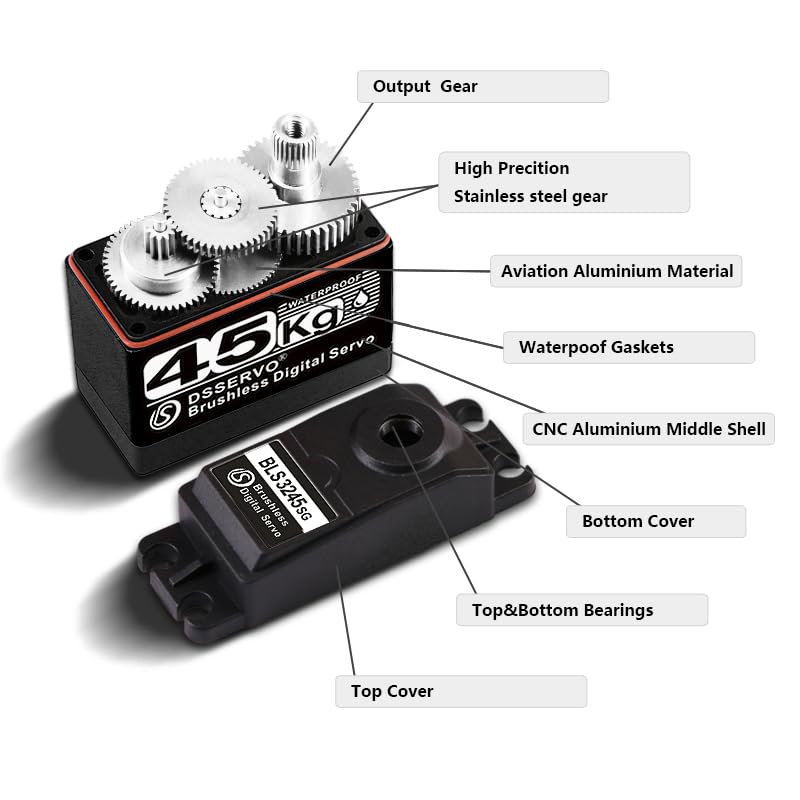 45KG Brushless RC Servo Steering Motor Digital Full Metal Gear Waterproof 180 Degree - size: 45KG (180°)