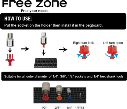 Free Zone Bit Organizer Set, 158-Hole 1/4" Hex Bit Toolbox Storage | Red; drive bit adapter & 1/2", 3/8", 1/4" socket holder compatible; anti-drop design; tools not included - color: Red