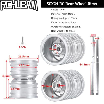 RCHUBAM Rear Wheel Rims with CVD Drive Shaft for 1/24 Axial SCX24 | Rear Wheel Hubs Crawler Car Upgrade Parts Replacement Accessories