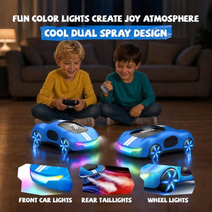 AEROQUEST Gesture Control RC Stunt Car with Lights & Spray for Boys 6+ | 2.4GHz 4WD Remote Control Drift Spray Effects USB-C Charging Light Sound Spotrs Car Gift for Boys 6+ - color: Blue