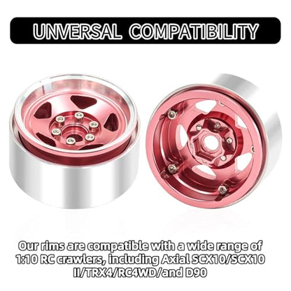 1.9 Beadlock Wheels, 4pcs Aluminum RC Rims with Positive Offset 12mm Hex for 1/10 RC Crawler Axial SCX10 II III 90046 AXI03007 Traxxas TRX4 TRX6 Redcat Gen8(Five models-Pink) - color: Five models-Pink