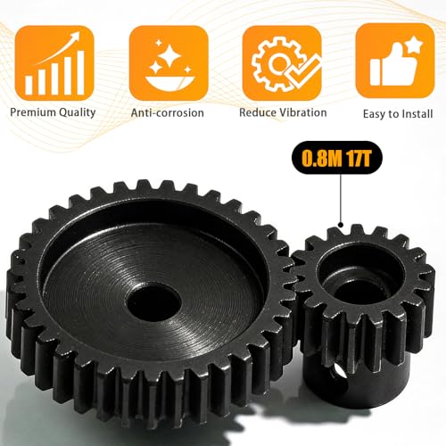 3-Pack Steel Metal 0.8M 5mm Pinion Motor Gear Sets 17T Compatible with HPI Kyosho Losi Axial Tamiya 1/8 1/10 RC Car Monster Truck Buggy, 0.8 Module Gear for Traxxsa Arrma - style: 3Pcs 17T