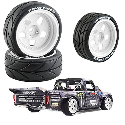 kingsea 4PCS Classic Drift Tires and Plastic Wheel Compatible with HPI Ken Block 1/10 RC Mustang Classic 1965 RC Car Upgrade Part (White)