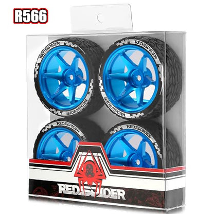 1/10 RC On Road Tires OD 2.55'' and Aluminium Street Wheels 4PCS 12mm Hex Touring Tyres for 1:10 Rally Racing Drift Car Tamiya TT01 TT02 XV01 HPI KYOSHO HSP PTG2 Traxxas TA06 A959 (Blue) - color: Blue