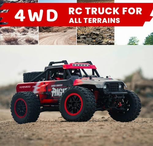 1/14 RC Car Off Road RC Truck 4x4 Remote Control Car High Speed 30+MPH | Hobby Buggy 4WD All Terrain 390 Brushed Motor Full Proportional Metal Chassis Ball Bearing Adult