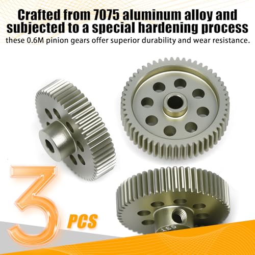 64P Pinion Gear 3.175mm Shaft 7075 Aluminum Alloy Motor Gears,0.6 Metric Pitch 52 53 54T with 1/8 Hole Pinion Gear Compatible with 1/10 Arrma HPI Kyosho Losi Axial Traxxas Tamiya RC Car - size: 52 53 54T