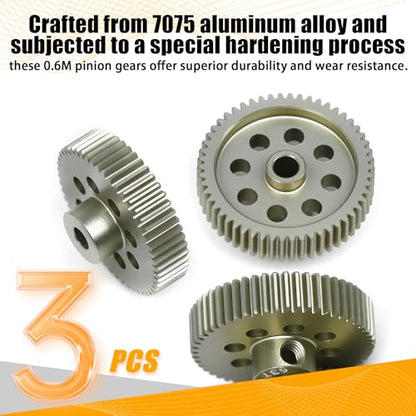 64P Pinion Gear 3.175mm Shaft 7075 Aluminum Alloy Motor Gears,0.6 Metric Pitch 52 53 54T with 1/8 Hole Pinion Gear Compatible with 1/10 Arrma HPI Kyosho Losi Axial Traxxas Tamiya RC Car - size: 52 53 54T