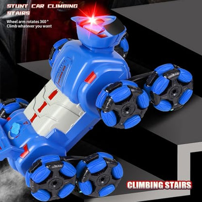 Remote Control Car, Gesture Sensing RC Stunt Car, 8WD Transform Robotdog Climbing Toys with Spary and Light, 360° Rotating, 2.4GHz 8 Wheels RC Cars with 2 Batteries (Blue) - color: Blue, size: 2 Batteries