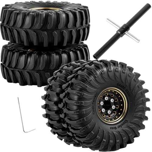 1.0 Beadlock Dually Wheels and Tires for 1/24 1/18 RC Crawler Car SCX24 TRX4M,Soft Mud Tires 1.0 Beadlock Tires Set Brass 1.0 Beadlock Wheels Double Wheels,4pcs,Style3 - style: Style3(4pcs)
