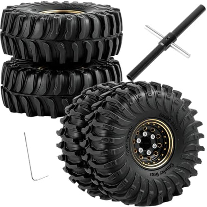 1.0 Beadlock Dually Wheels and Tires for 1/24 1/18 RC Crawler Car SCX24 TRX4M,Soft Mud Tires 1.0 Beadlock Tires Set Brass 1.0 Beadlock Wheels Double Wheels,4pcs,Style3 - style: Style3(4pcs)