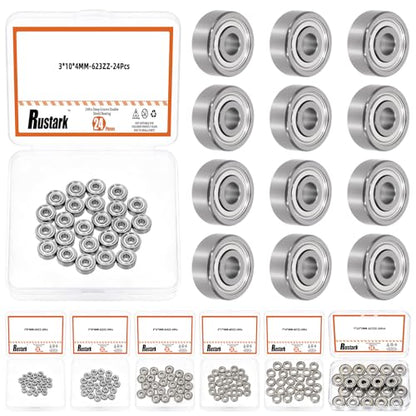 24Pcs 623ZZ Bearing Steel Ball Bearing Deep Groove Ball Bearing Double Shielded Bearings Small Bearings for Furniture Wheels Skateboards Scooters - size: 623ZZ/0.12x0.39x0.16inch, style: bearing steel