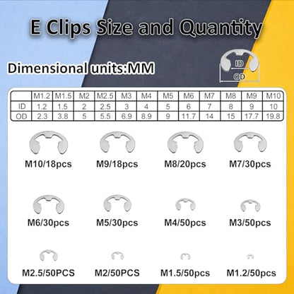 850Pcs C clip External Retaining Rings Snap Rings Assortment(M3-M14) and E clip Assortment Set(M1.2-M10),5Pcs Snap Ring Plier,Tweezer,24 Sizes 304 Stainless Steel Circlip Retaining Clip - size: Stainless Steel 850PCS