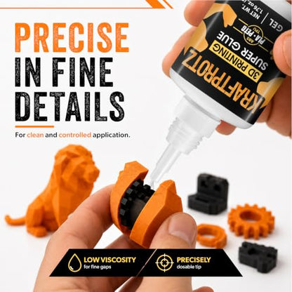 3D Printing Super Glue Gel 1.75 oz - PLA ABS PETG TPU Instant Adhesive | non drip, gap filling, no run adhesive, CA glue, vertical bonds, clear, waterproof, heat resistant, anti-clog cap, PLA, ABS - style: GEL 1.76 Fl.Oz.