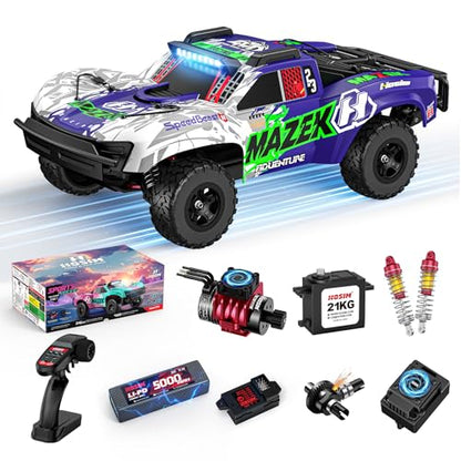 Hosim Fast RC Cars for Adults Brushless 1/10 Scale, MAZEK 4WD Off-Road Electric All Terrain Hobby Monster Truck with 3S 5000mAh Battery & 100A ESC, 4S Ready RC Truck Waterproof Remote Control Car - color: Blue