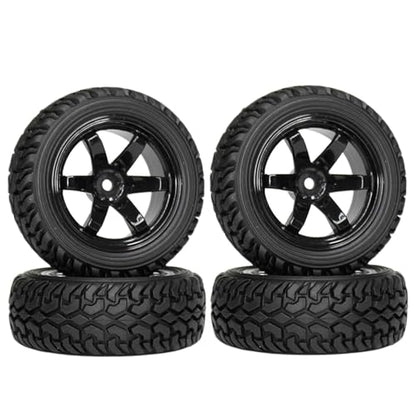 4PCS 75mm Rubber Tires and 6Spokes Plastic Wheel Rims Tyre for 1/10 RC On-Road Drift Racing Car 1:14 1:16 Rally Car for Tamiya Kyosho HPI HSP TT02 Upgrades Parts (Black) - color: Black