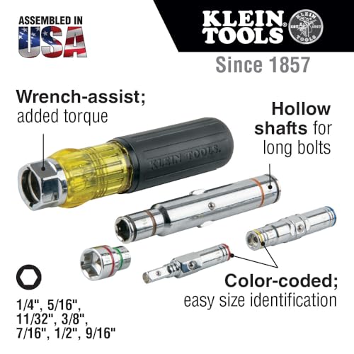 Klein Tools 32807MAG 7-in-1 Nut Driver, Magnetic Driver has SAE Hex Nut Sizes 1/4 to 9/16-Inch, Cushion Grip Handle for Added Torque - style: 7-in-1 Nut Driver