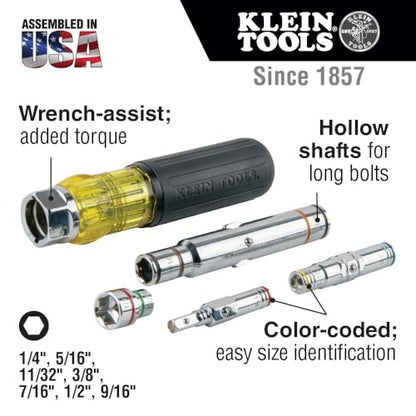 Klein Tools 32807MAG 7-in-1 Nut Driver, Magnetic Driver has SAE Hex Nut Sizes 1/4 to 9/16-Inch, Cushion Grip Handle for Added Torque - style: 7-in-1 Nut Driver
