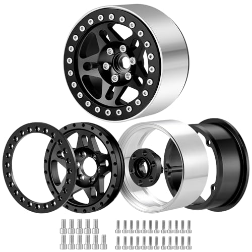 4PCS Aluminum 2.2 Beadlock Wheels for 1/10th RC Crawler Car Wraith RR10 SCX10 TRX4 (Black) - color: Black