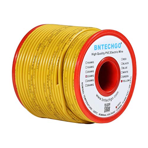 BNTECHGO 22 Gauge PVC 1007 Solid Electric Wire Yellow 100 ft 22 AWG 1007 Hook Up Tinned Copper Wire - color: Yellow, size: 22 Gauge 100ft