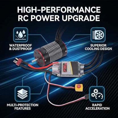 Diydeg RC Brushless Motor ESC Combo, Water Proof 3650 5200KV Brushless Motor & 75A ESC Combo Set, 3.175mm Shaft Smart Sensorless for 1/10 1/8 RC Car Truck