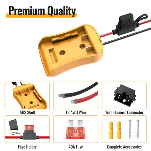 Kzreect for Power Wheel Battery Adapter Compatible with Dewalt 20V Battery | Connector Compatible with Fisher Price 12V Cars, 12AWG Wire, 40A Fuse Holder, Screw & Drywall Anchors, Easy to Secure - size: Compatible with Fisher-Price Connector