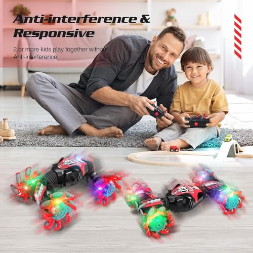 Kidstinct Gesture Sensing RC Stunt Car, Extra Large Gesture RC Car, Boy Toys Age 6-8, 4WD Hand Controlled Remote Control Twist Cars with Light & Music, 360°Rotate Transform Drift RC Cars (Pink)