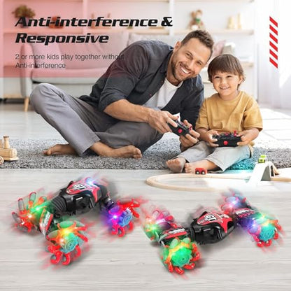 Kidstinct Gesture Sensing RC Stunt Car, Extra Large Gesture RC Car, Boy Toys Age 6-8, 4WD Hand Controlled Remote Control Twist Cars with Light & Music, 360°Rotate Transform Drift RC Cars (Pink)
