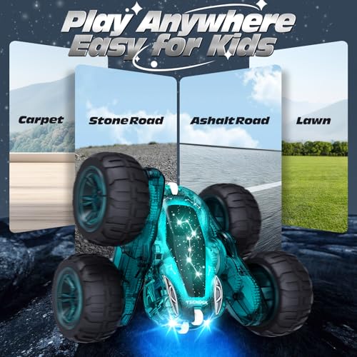 Tecnock Remote Control Car, 2.4GHz RC Cars with USB-C Easy Charging, 4WD Double Sided 360° Rotates and Flips RC Stunt Car, Toys Gift for Boys and Girls Ages 6-8, 8-12 - color: Green