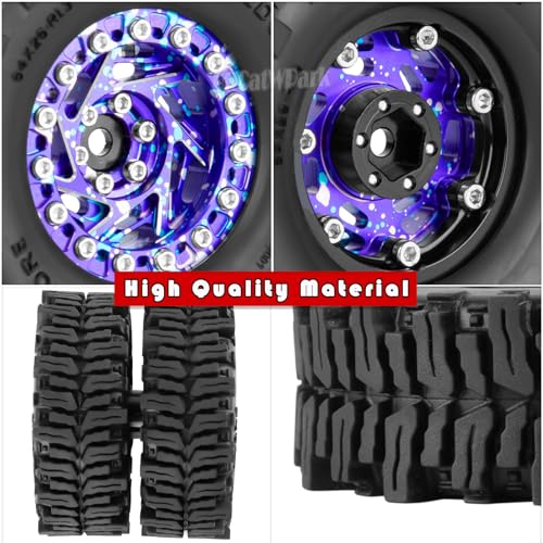1.3 Dually Beadlock Wheels Tires for RC Crawler Car 1/18 TRX4M Ascent-18,1/24 SCX24 FCX24,RC Off Road Buggy Rally Truck Wheels and Tires,Adjustable Offset Wheels,7mm Hex Rims,Purple Blue - color: Purple Blue Tone - (4pcs 1.3 Beadlock Tires)
