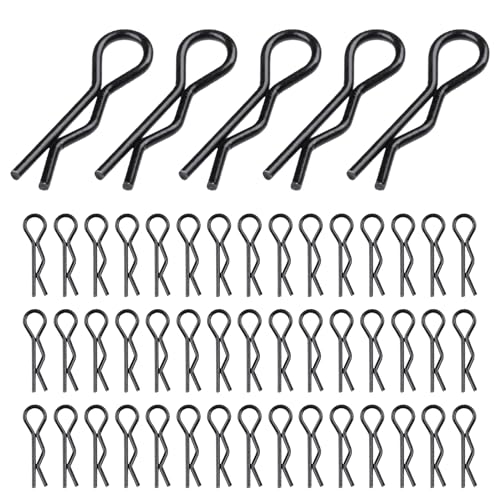 HobbyPark Small 1/16 1/18 Body Clips Bent Springy R Pins Black RC Car Shell Replacement Parts (50-Pack)