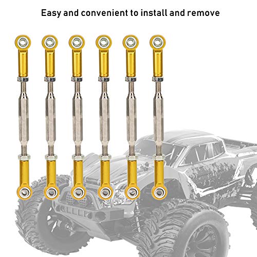Drfeify 6Pcs Aluminum Alloy Adjustable Push Rods, Turnbuckle Rod Linkage Accessories with 5 Colors, for RC Car Series Upgrade (Gold) - color: Gold
