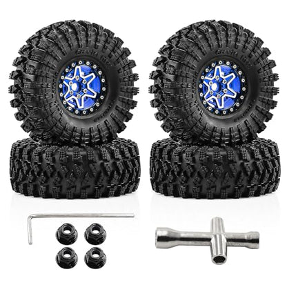 1.9" Alloy Wheels and Rubber Tires 4-Pack, for TRX4, SCX10, SCX10 III, 90046, D90 and Other Popular RC Crawler Models (blue) - color: Blue+W tires
