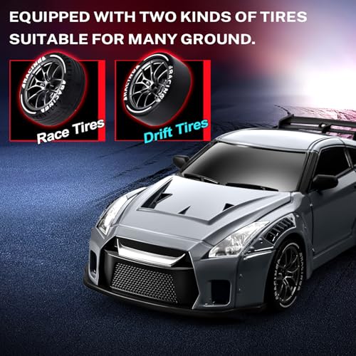 RC Drift Car, 1:24 Remote Control Car for Kids, 20KM/H 4WD High Speed RC Cars with Lights, Extra Racing Tires, Vehicle for Adults Boys Girls, Gray - color: S815 Gray