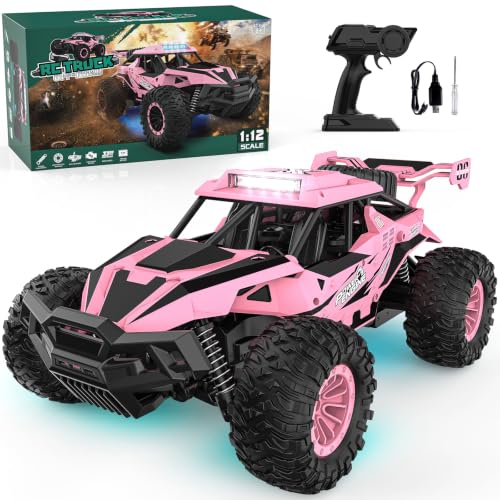 BLUEJAY Remote Control Car, 2.4GHz High Speed 33KM/H RC Cars Toys | 1:12 Monster RC Truck Off Road with LED Headlight and Rechargeable Battery Gifts for Adults Boys 8-12 - color: Pink