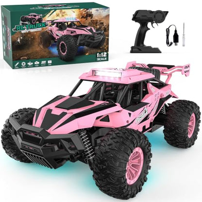 BLUEJAY Remote Control Car, 2.4GHz High Speed 33KM/H RC Cars Toys | 1:12 Monster RC Truck Off Road with LED Headlight and Rechargeable Battery Gifts for Adults Boys 8-12 - color: Pink
