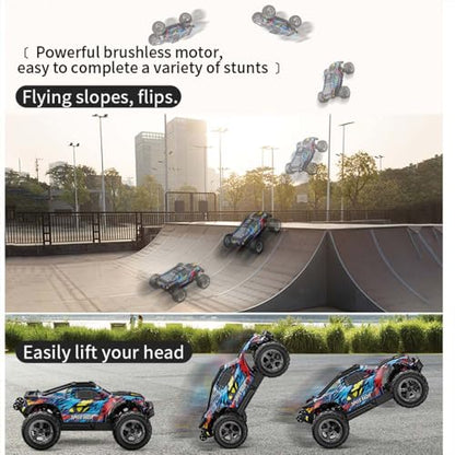 X-Verse KF10 1/10 Brushless RC Cars for Adults Fast 60KM/H, RC Trucks Offroad Waterproof with 3S Battery, 4WD High Speed All Terrain RC Truggy (3 Battery) - color: Kf10 Blue