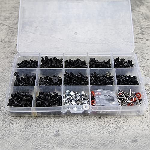 510pcs Universal RC Screw Kit Screws Assortment Set, Repair Tool M3 M4 Hex Screws RC Repair Tool Kit Hardware for 1:8 1:10 1:12 1:16 Scale RC Cars Trucks Crawler