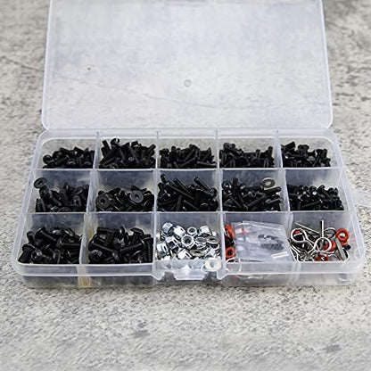 510pcs Universal RC Screw Kit Screws Assortment Set, Repair Tool M3 M4 Hex Screws RC Repair Tool Kit Hardware for 1:8 1:10 1:12 1:16 Scale RC Cars Trucks Crawler