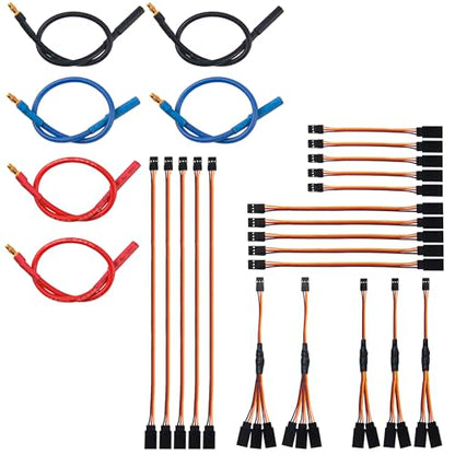 6Pack 7.87" 14AWG 3.5mm Gold Bullet Connector 3.5 Banana Plug Extension Cable Male Female Wire & 18Pcs 3-Pin JR Servo Extension Cable,1 JR Male to 2/3 Female JR Y Harness Servo Cable & 3.93" 5.9" 11.8